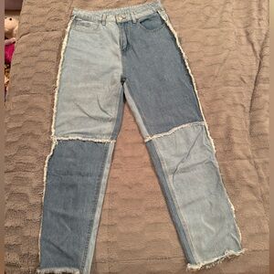 Two-Tone Frayed Hem Jeans